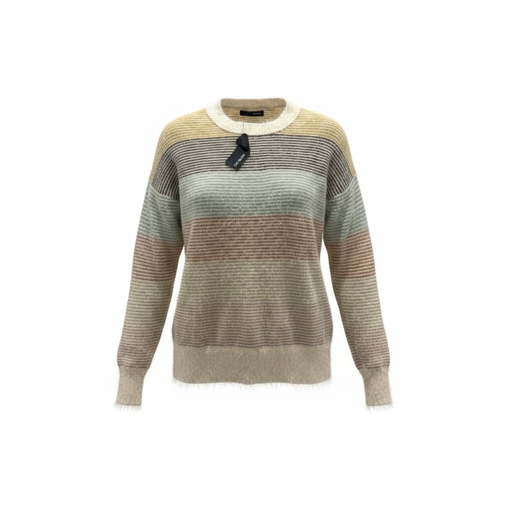 On Blue Womens Striped Eyelash Knit Sweater Multicolor Crew Neck Large Cozy